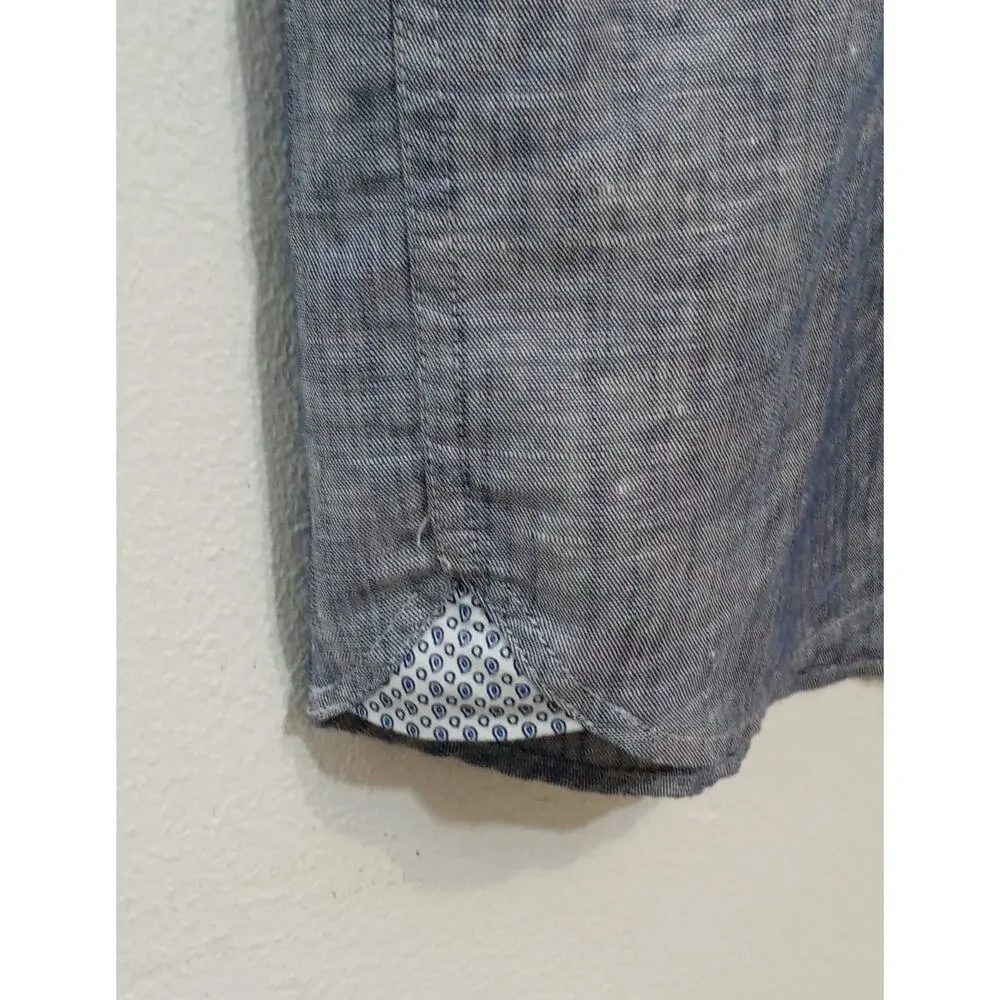 Ted Baker Men's Button Down Shirt Roll Tab Sleeves Linen Blue Size 6
